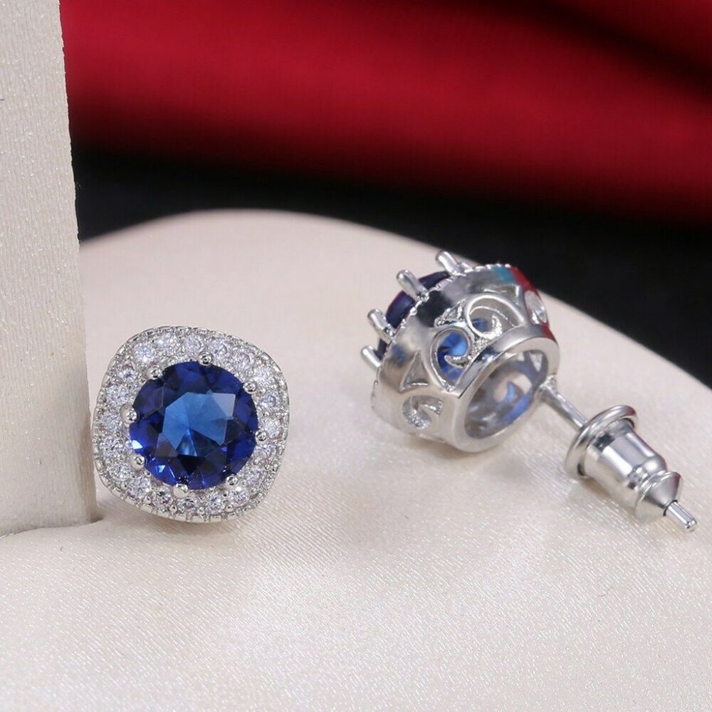 Silver Blue Sapphire Stud Earrings